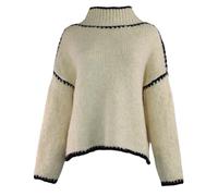 Glitzee Ladies Italian Lagenlook Soft Cosy Wool Blend High Neck Blanket Stitch Jumper Beige