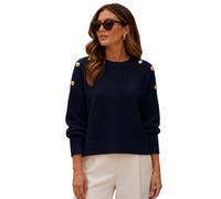 Glitzee Ladies Shoulder Button Short Jumper | Round Neck Long Sleeves | Elegant Triple Button Detail on Each Shoulder | Refined Fine Knit Sweater for Autumn Winter Casual Style | One Size