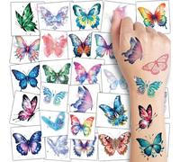 Glitzer Schmetterling Temporary Tattoos for Children - 74 Individually Wrapped Sheets of Watercolour Butterfly Tattoos for Kids' Party Decoration