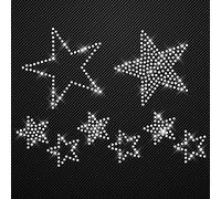 Glitzerdeals Iron-On Design 8 Stars Crystal Rhinestone Transfer, 19 x 14 cm, 1 Piece