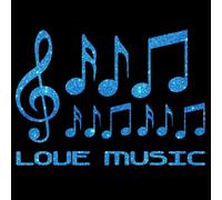 Glitzerdeals Iron-On Transfer Glitter Love Music Set Treble Clef and Notes Blue Glitter Image for Iron-On Music Glitter Flex Treble Clef Bling Iron-On