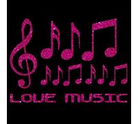 Glitzerdeals Iron-On Transfer Glitter Love Music Set Treble Clef and Notes Pink Glitter Image for Iron-On Music Glitter Flex Treble Clef Bling Iron-On