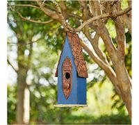 Glitzhome 13.25" H Retro Blue Distressed Solid Wood Birdhouse Hanging Garden Bird House for Outdoors