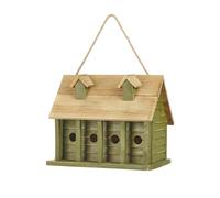 Glitzhome 14.25" Oversized Hanging Birdhouse for Outside | Distressed White Solid Wood Villa Style Bird House, Rustic Garden Decor for Patio & Yard