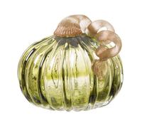 glitzhome 4.72 Inch Hand Blown Two-tone Green Crackle Glass Pumpkin Table Accent for Fall Harvest Decoration