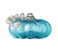 Glitzhome 4.92 Inch Hand Blown Blue Glitter Glass Pumpkin Table Accent for Fall Harvest & Thanksgiving Decorating