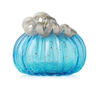Glitzhome 5.12 Inch Hand Blown Blue Glitter Glass Pumpkin Table Accent for Fall Harvest & Thanksgiving Decorating