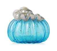 Glitzhome 5.25" Blue Handblown Glass Pumpkin Table Accent for Fall & Harvest Thanksgiving Decoration