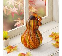 Glitzhome 8.50" H Multi Striped Glass Gourd Tabletop Ornaments for Autumn Fall & Harvest Thanksgiving Halloween Decorations