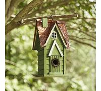Glitzhome Bird Houses for Outdoors, Hand Painted Distressed Wooden Bird House Hanging Garden Birdhouse for Outside, Decorative Birdhouses for Bluebird Hummingbird Wren Finch Cardinals Cedar 12" H