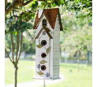 Glitzhome Bird Houses for Outside,Hand Painted Hanging Bird House for Outdoors, 24.25" H Oversized 3-Tiered Villa Decorative Wooden Bird Houses Large Birdhouse for Garden, Washed White