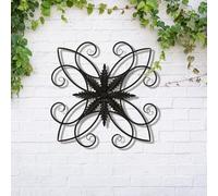 Glitzhome Black Metal Wall Art Decor, 20 Inch Iron Wall Decor with Clematis Scroll Pattern, Indoor Outdoor Wall Accent for Garden Porch Patio