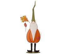 Glitzhome GH20025 Fall Metal Gnome Standing Decor, Orange