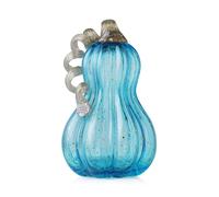 glitzhome Hand Blown Glitter Glass Pumpkin Elegant Table Accent for Fall Harvest & Thanksgiving Decorating Blue 8.46 Inch