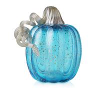 glitzhome Hand Blown Glitter Glass Pumpkin Elegant Table Accent for Fall Harvest & Thanksgiving Decorating Blue 6.1 Inch