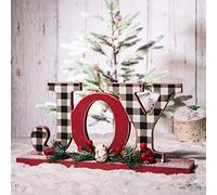 Glitzhome Joy Christmas Centerpiece Table Decorations 11.42 Inches Wooden Joy Decorative Display Sign on Table or Fireplace Christmas Decor Rustic Xmas Desk Decoration for Home and Kitchen