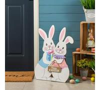 Glitzhome Set of 2 24"H Easter Wooden Bunny Porch Decor,Vertical Welcome Sign for Front Door Outdoor Spring Easter Party Decor