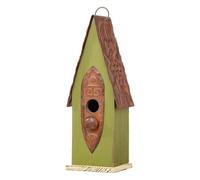 Glitzhome Vintage Hanging Birdhouse - Green Distressed Solid Wood Weatherproof Cottage Bird Shelter & Rustic Decor for Garden/Patio - Ready-to-Hang (13.25")