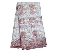 GlitzUp Elegant French African Floral Embroidered Sequins Tulle Lace Fabric for Dressmaking, African Bridal Wedding, Party, and Nigerian Lace Material, 5 Yards (PINK)