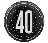 Glitzy 40th Birthday Party 18" Black, Silver & Gold Mylar Balloon
