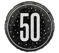 Glitzy 50th Birthday Party 18" Black, Silver & Gold Mylar Balloon