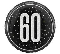 Glitzy 60th Birthday Party 18" Black, Silver & Gold Mylar Balloon