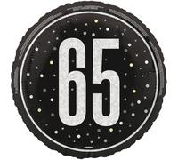 Glitzy 65th Birthday Party 18" Black, Silver & Gold Mylar Balloon