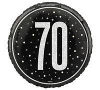 Glitzy 70th Birthday Party 18" Black, Silver & Gold Mylar Balloon