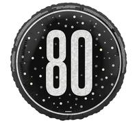 Glitzy 80th Birthday Party 18" Black, Silver & Gold Mylar Balloon