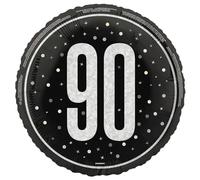 Glitzy 90th Birthday Party 18" Black, Silver & Gold Mylar Balloon