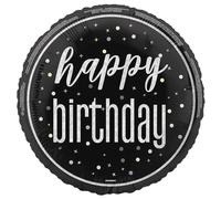 Glitzy Happy Birthday Party 18" Black, Silver & Gold Mylar Balloon