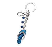 Glitzy Turquoise Flip Flop Design Keyring Presented in Velvet Pouch
