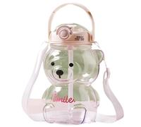 Glixoft 1000ml Large Kawaii Bear Shaped Water Bottle Cute Portable Bear Drinks Bottle with Straw and Strap for School Travel