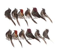 Glixoft 12pcs Simulation Sparrow Statues Feather Birds Figurines Foam Birds Sculptures Desktop Crafts Ornament for Home Garden Decor