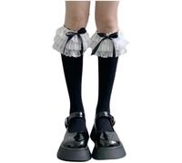 Glixoft 1pairs Knee High Socks Cute Lace Socks Ruffle High Stockings Lolita Costume Accessories for Women Ladies Grils Daily
