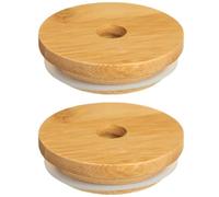 Glixoft 2pcs Bamboo Cup Lids with Straw Hole Mason Jar Lids Portable Tumbler Accessories for Tea Cup Glass Jars Bottle Decoration