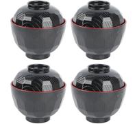 Glixoft 4pcs Miso Soup Bowls with Lid Japanese Rice Bowls Traditional Ramen Bowls for Serving Noodle Salad Snack Nuts and Soup