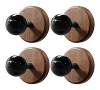 Glixoft 4pcs Walnut Wood Door Hook, No-drilling Wall-mounted Ball Hook Anti-slip Round Ball Handle Hook, Suitable for Clothes, Hats, and Bags