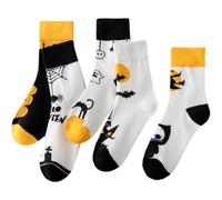 Glixoft 5 Pairs Funny Halloween Crew Socks - Pumpkin, Bat, Spider Designs for Men and Women - Adult Wearing Supplies