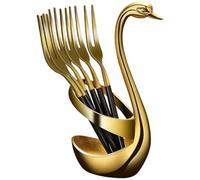 Glixoft 6pcs/set Fruits Cake Fork Dessert Fork with Swan Cutlery Holder Stainless Steel Forks Cute Cake Fork for Home, Wedding, Party