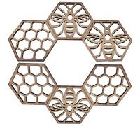 Glixoft 6pcs Wooden Bee Coasters Hexagon Honeycomb Coasters Hollow Drink Pad Heat Resistant Coffee Mug Kitchen Accessories for Home Decor