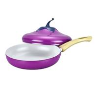 Glixoft Frying Pan, Eggplant Shape Non Stick Frying Pan with Lid Ceramic Flat Bottomed Frying Pan 24cm Aluminum Frying Pan Omelette Pan Chinese Style Cast Iron Cookware