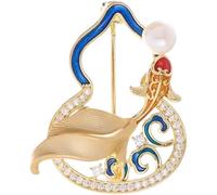 Glixoft Gourd Shaped Brooch with Fish Decor Sparkly Crystal Brooch Elegant Pin for Clothing Decoration Costume Accessories