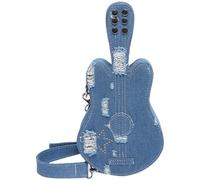 Glixoft Guitar Shape Bag Denim Shoulder Bag Fashion Crossbody Bag for Women Girls Night Party Travel Work and Casual