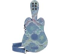 Glixoft Guitar Shape Bag Denim Shoulder Bag Fashion Crossbody Bag for Women Girls Night Party Travel Work and Casual