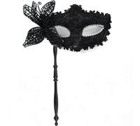 Glixoft Masquerade Mask with Holding Stick Venetian Half Face Mardi Gras Hand Held Stick Party Masks for Halloween Party Evening Prom