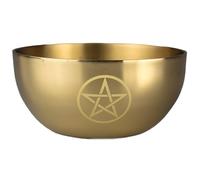 Glixoft Pentagram Altar Bowl Witch Offering Bowl Golden Ritual Bowl Witchcraft Tarot Supplies Brass Bowl for Pagan Witchcraft Divination