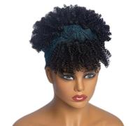Glixoft Short Kinky Curly Headband Wigs for Black Women Afro Curls Blonde Wigs with Scarf Natural Curly Cosplay Wig Synthetic False Hair