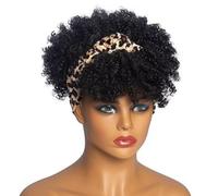 Glixoft Short Kinky Curly Headband Wigs for Black Women Afro Curls Blonde Wigs with Scarf Natural Curly Cosplay Wig Synthetic False Hair