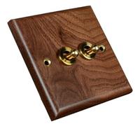 Glixoft Solid Wood Panel Switch Wall Light Retro Brass Toggle Switch Wood Grain Electrical Switch Socket 2- Switch